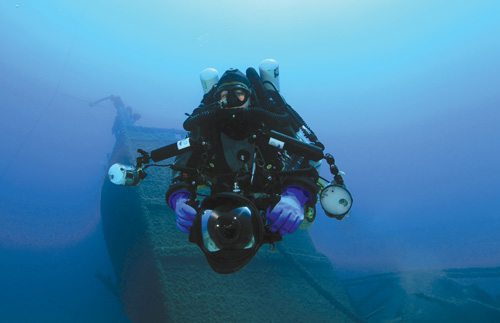 becky cu on grecian wreck with camera Large